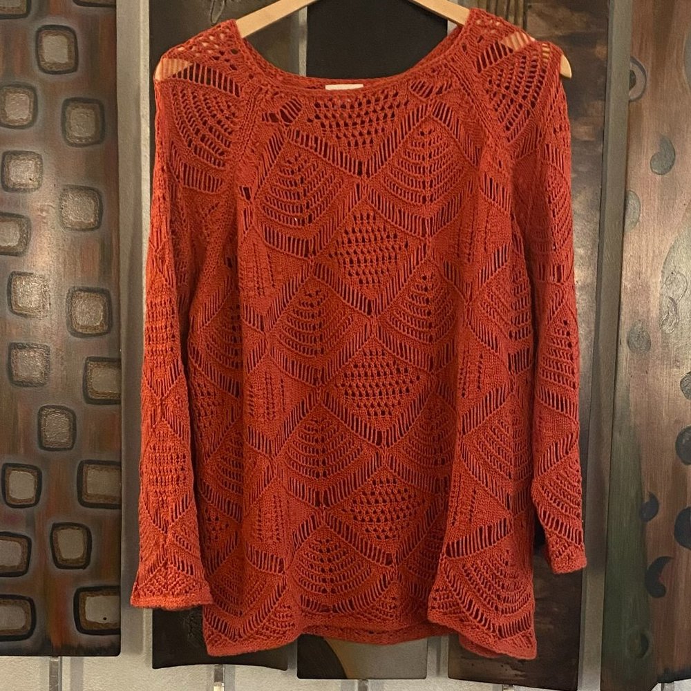 Chico's Orange Open Weave Sweater, Size 3